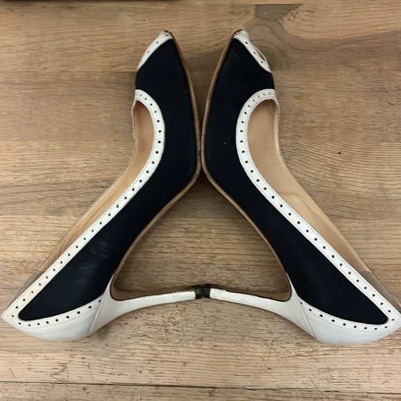 Kate Spade “Giselle” Pumps Heels Peep Toe Canvas + Leather Trim Size 9.5 Navy - Picture 6 of 9